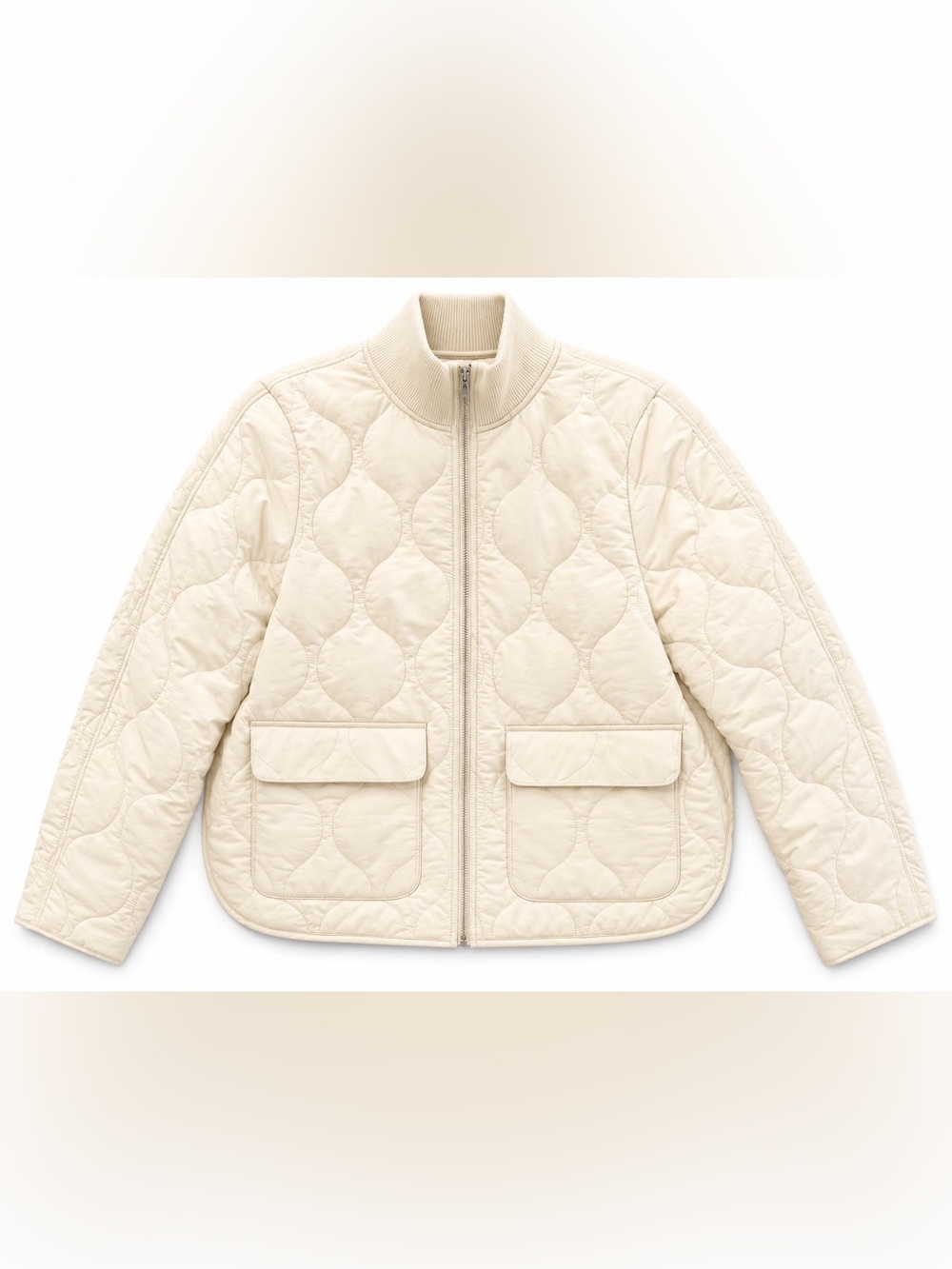 H&M Quilted Zip-Front Jacket in Cream